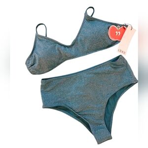NWT CIDER Two Piece Bikini.  Sparkley Teal.  Size Medium.  Womens.